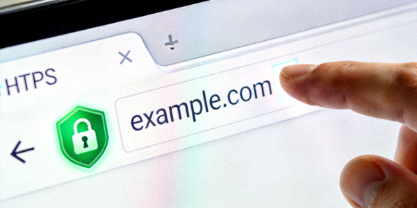 공식 웹사이트 주소창의 HTTPS 보안 자물쇠 아이콘과 도메인 이름을 확인하는 모습