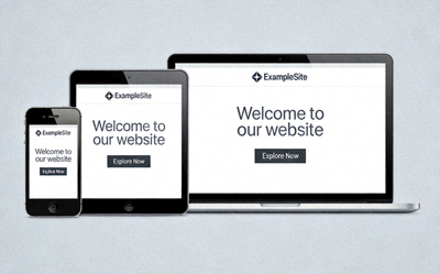 스마트폰, 태블릿, 노트북에서 동일한 웹사이트가 표시되는 호환성 개념 이미지